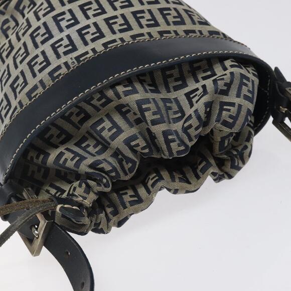 FENDI Zucchino Canvas Shoulder Bag Navy Silver - Picture 6 of 13